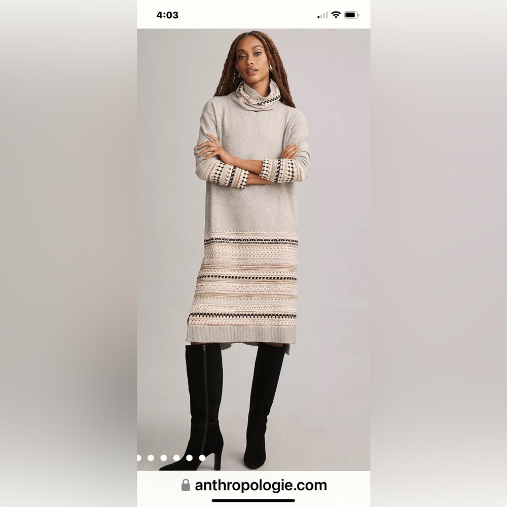 Sweater dress with removable turtle neck